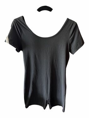 SHEIN Black Short Sleeve Scoop Neck Romper Bodysuit